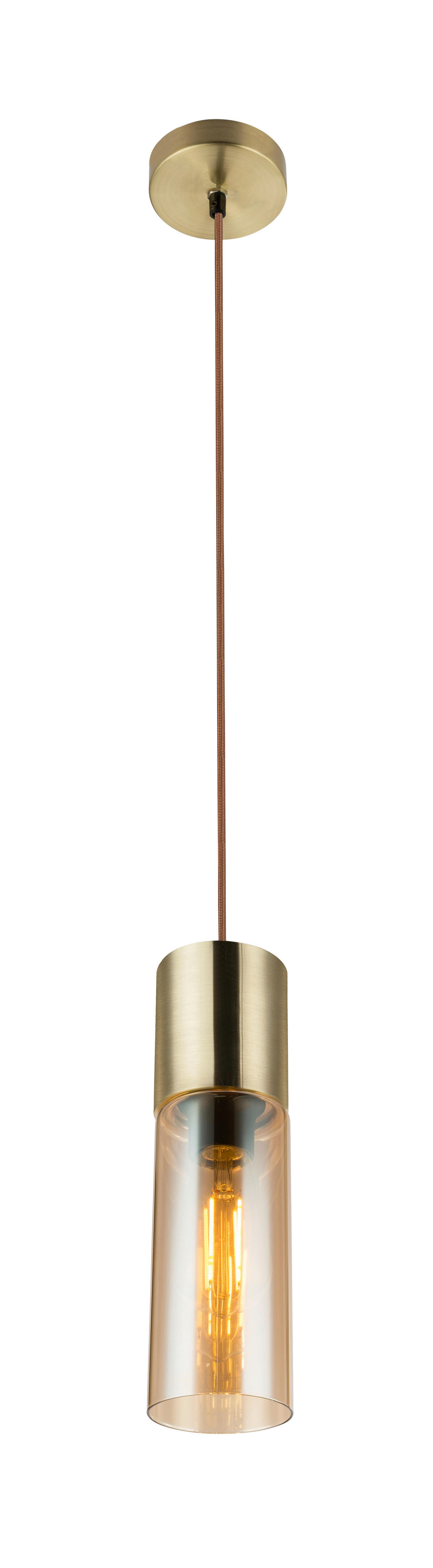 GLOBO Pendelleuchte messing amber Glas Metall H/D: ca. 152,5x10,5 cm E27 1 Brennstellen ANNIKA - messing/amber (10,50/152,50cm) - GLOBO