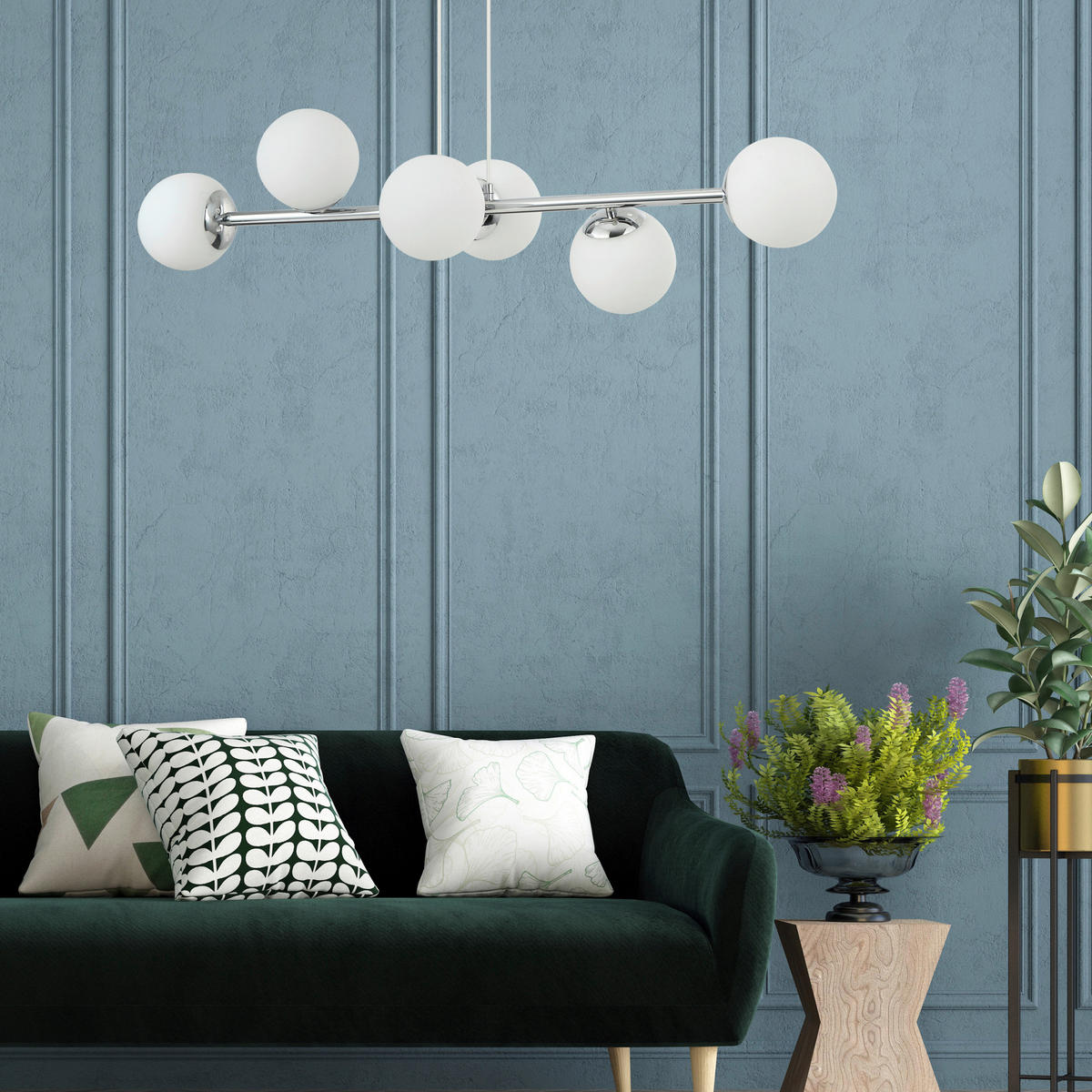 Lamkur Hängeleuchte Chrom Glas Stahl B/H/L: ca. 111x40x96 cm E14 6 Brennstellen Maddie - Chrom (96,00/111,00/40,00cm) - Lamkur