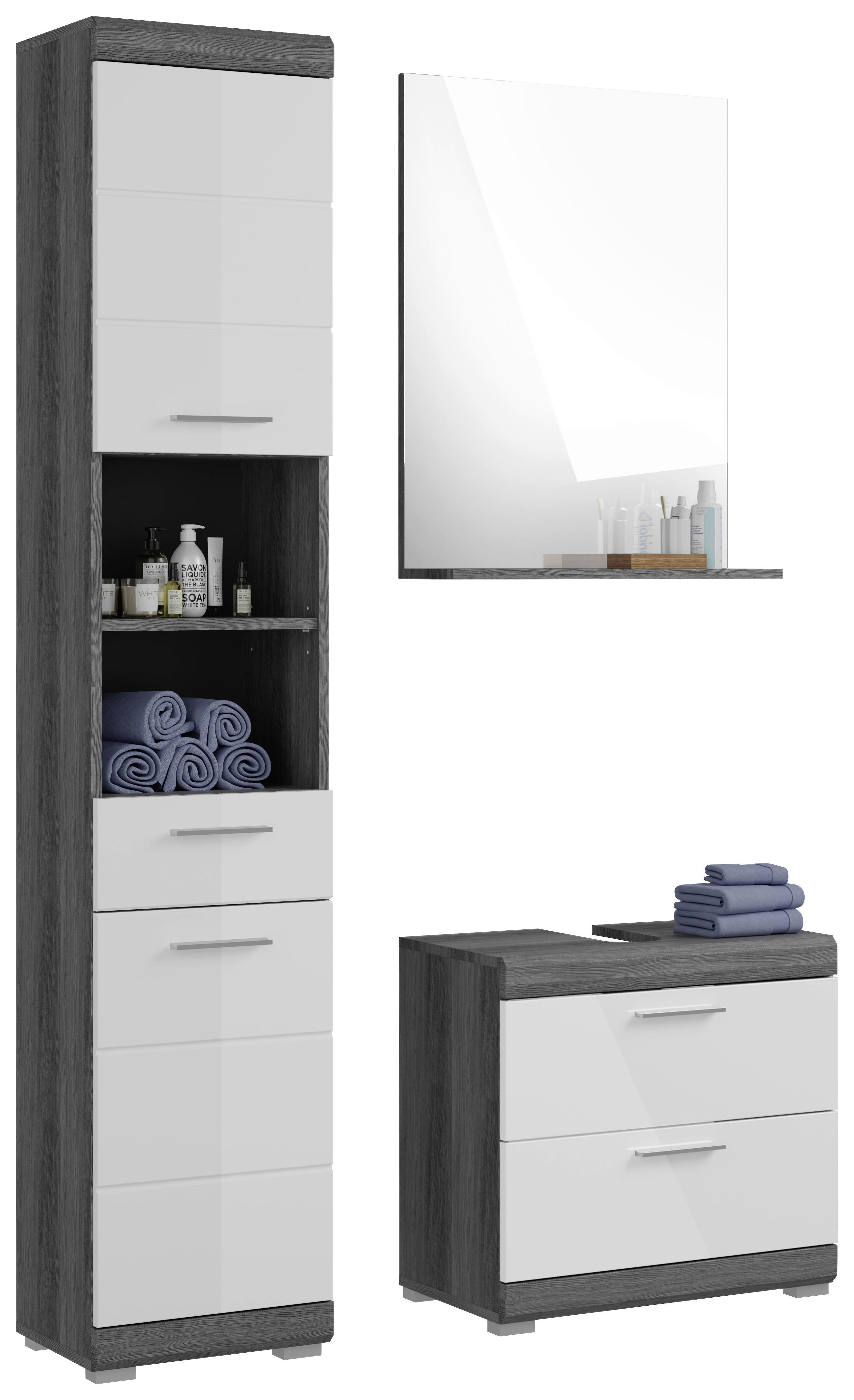 Badezimmer-Set Scout Rauchsilber Nachbildung weiß Hochglanz B/H/T: ca. 112x191x34 cm Scout - weiß (112,00/191,00/34,00cm) - xonox.home