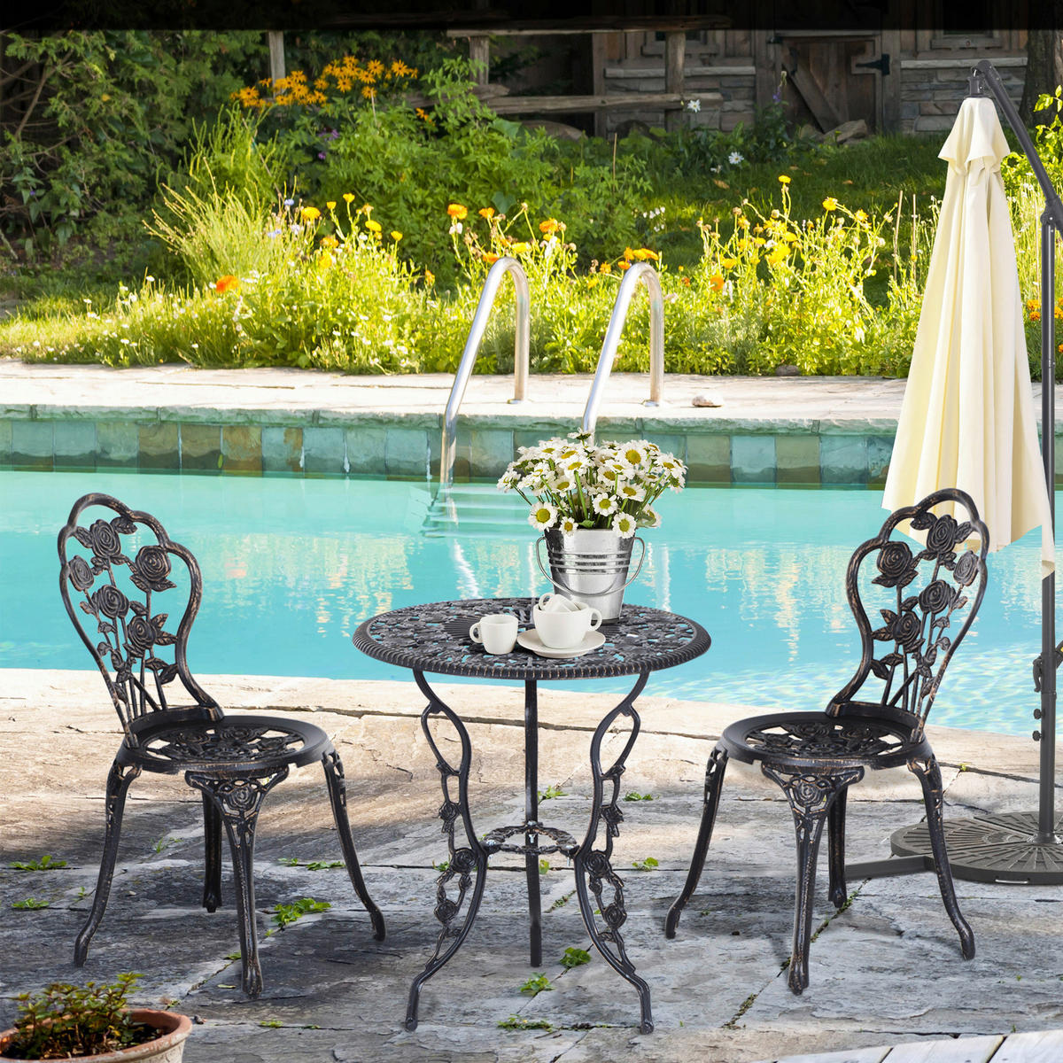 Outsunny Bistro-Set bronze Alu B/H/L: ca. 60x67x60 cm Bistro-Set - bronze (60,00/60,00/67,00cm) - Outsunny
