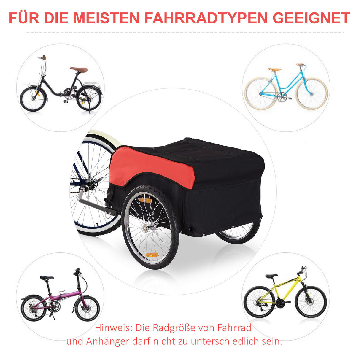 HOMCOM Fahrradanhänger 2 Zoll schwarz schwarz B/H/L: ca. 75x64x135 cm Radtransportanhänger 120401-002 - rot/schwarz (135,00/75,00/64,00cm) - HOMCOM