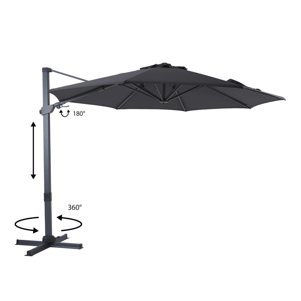 AXI Outdoor Living Ampelschirm Cyrus grau Metall B/H/L: ca. 300x250x300 cm Cyrus - anthrazit/grau (300,00/300,00/250,00cm) - AXI Outdoor Living
