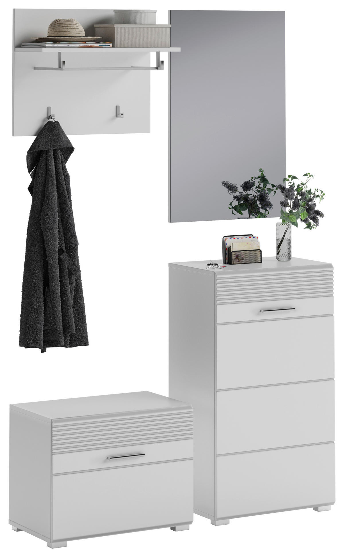 Garderobe LINUS weiß weiß Hochglanz B/H/T: ca. 115x190x37 cm LINUS - weiß (115,00/190,00/37,00cm) - xonox.home
