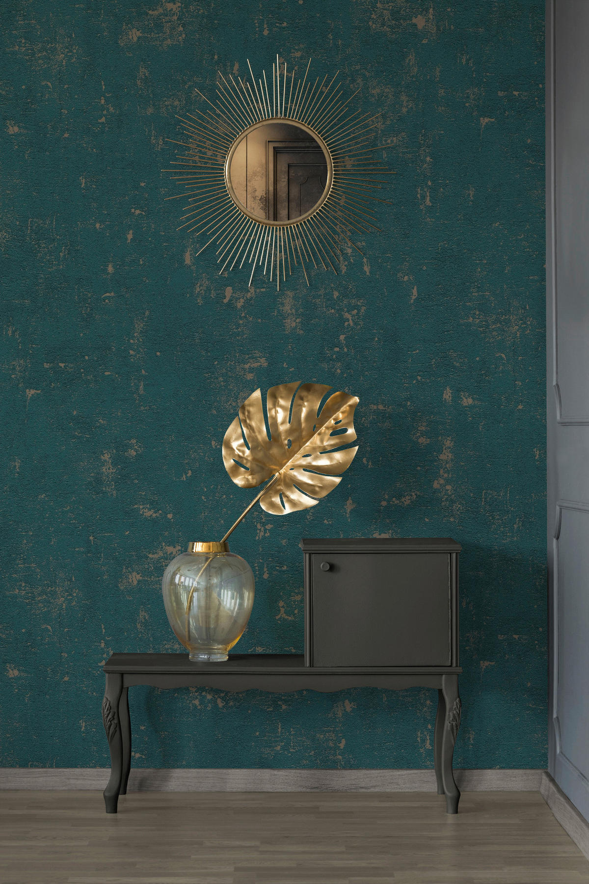 A.S.Création Vliestapete gold petrol B/H/D: ca. 53x1005x8 cm Vliestapete - gold/petrol (8,00/1005,00cm) - A.S.Creation