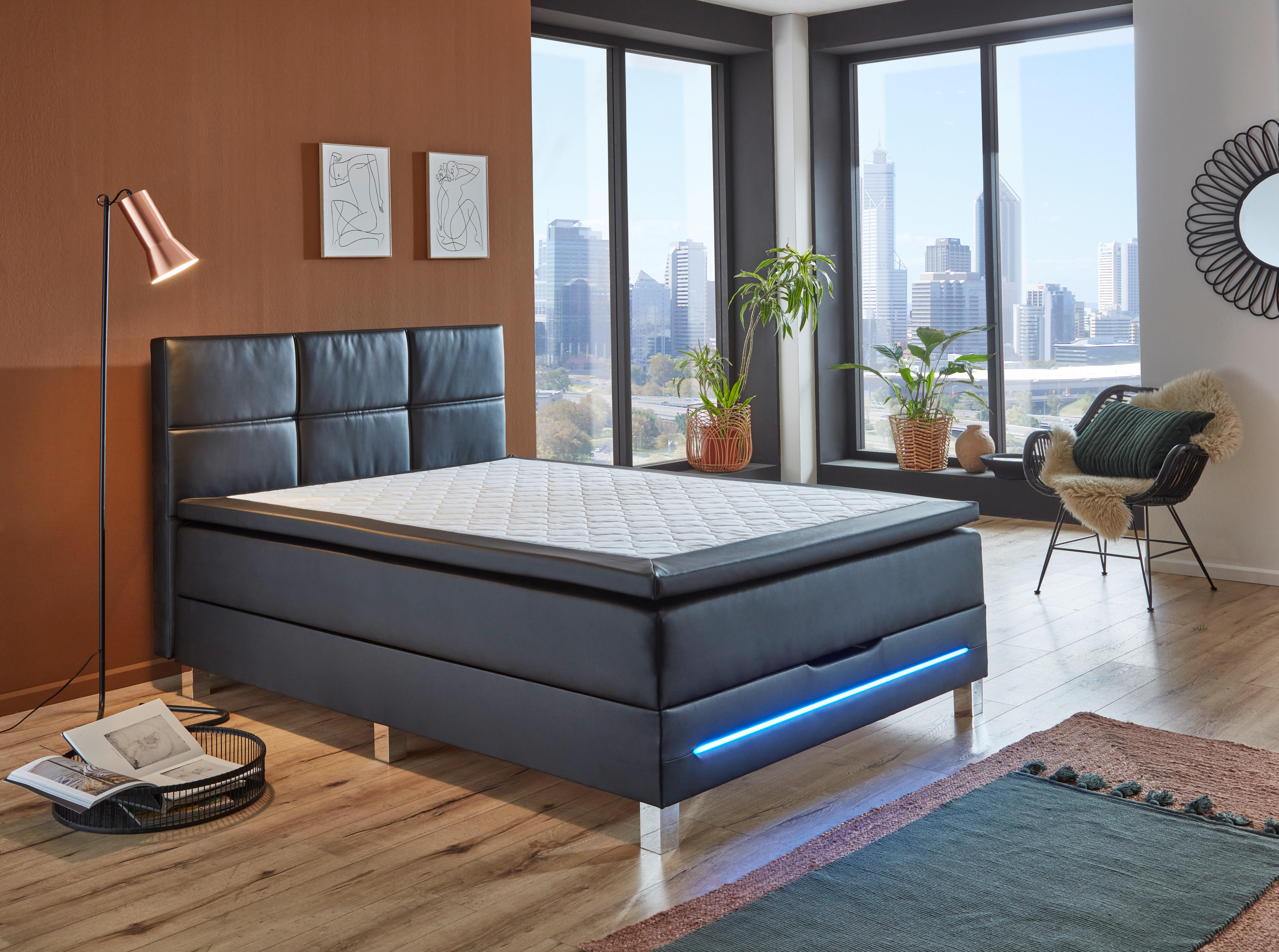 Boxbett Catania schwarz Kunstleder Catania - schwarz (140,00/60,00/211,00cm)