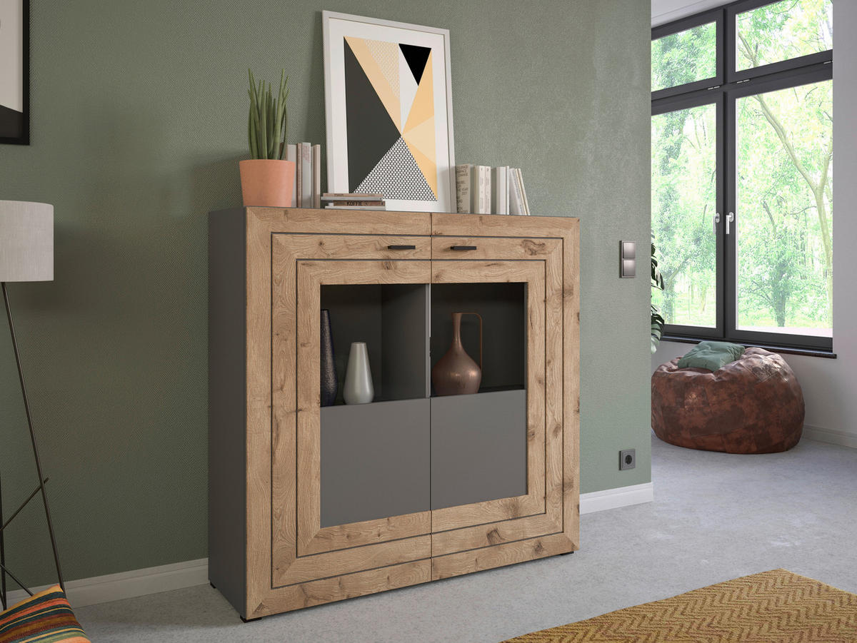 Highboard Freno B/H/T: ca. 120x117x37 cm Freno - Eiche/schwarz (120,00/117,00/37,00cm) - xonox.home