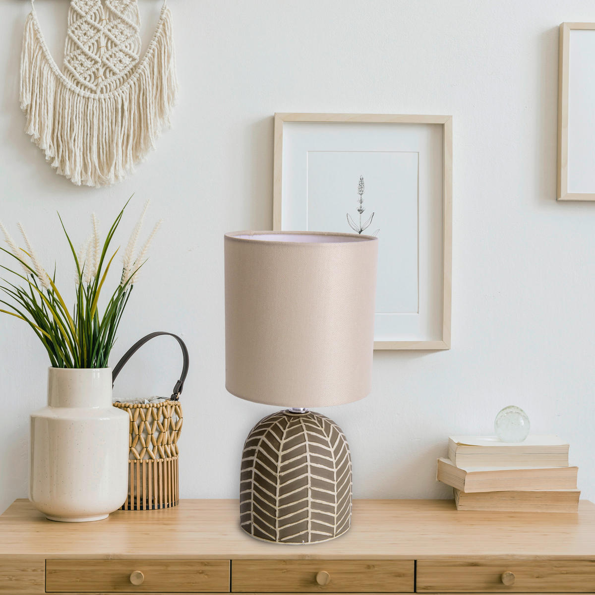 Näve Leuchten Tischleuchte FOLIO NV3189314 beige Leinen Keramik H/D: ca. 27,5x14 cm E14 1 Brennstellen Tischleuchte FOLIO mit E14 - beige (14,00/27,50cm) - Näve Leuchten