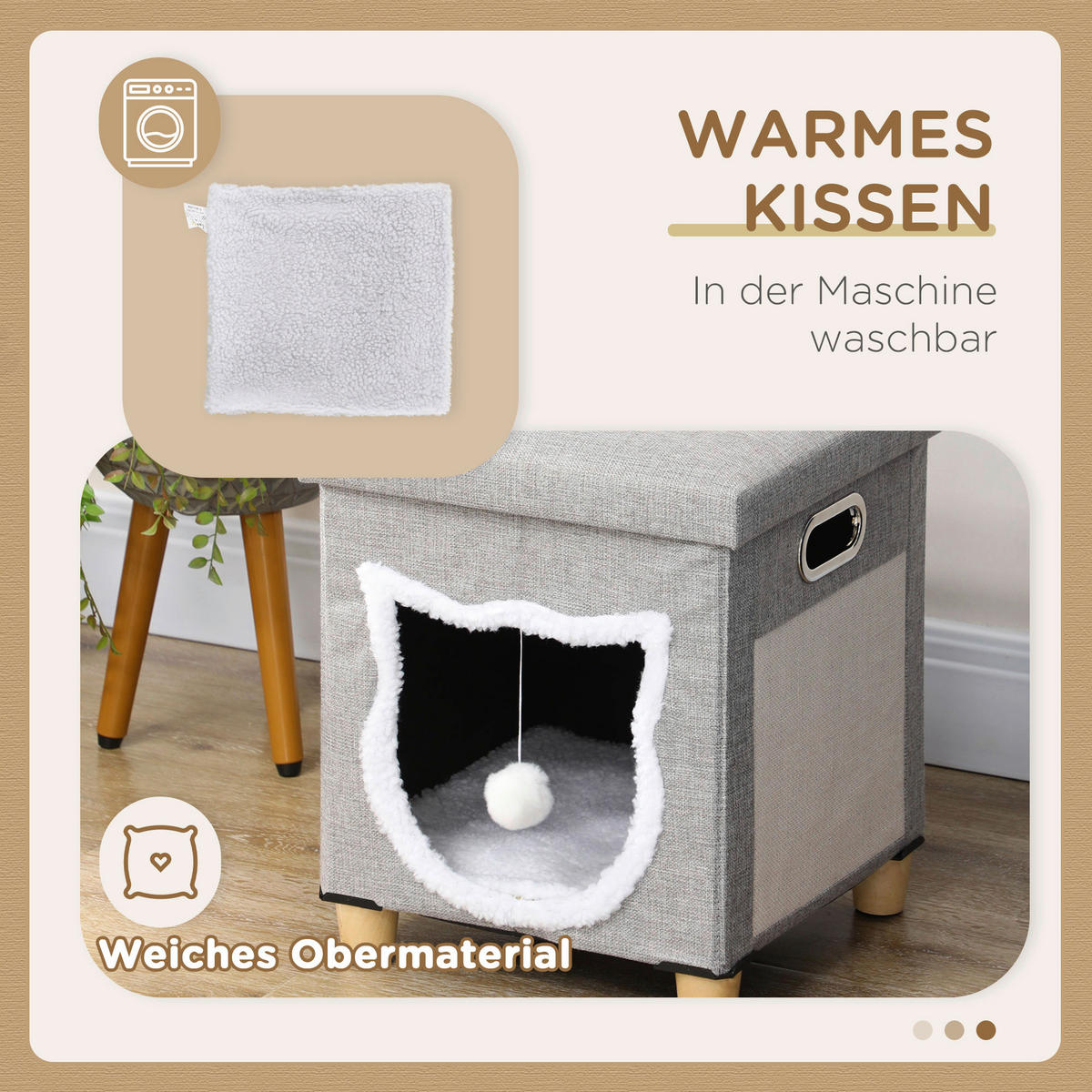 PawHut Katzen-Zubehör grau Polypropylen B/H/L: ca. 35,5x35,5x42,5 cm Katzenhaus - grau (42,50/35,50/35,50cm) - PawHut