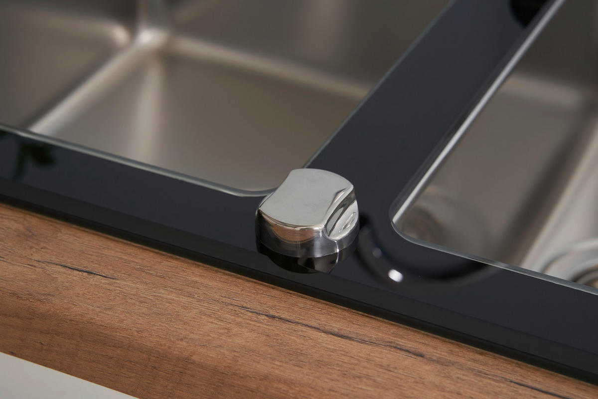 Respekta Einbauspüle New York 100 x 50 S schwarz Glas Edelstahl B/H/T: ca. 100x21x50 cm New York 100 x 50 S - schwarz (100,00/21,00/50,00cm) - Respekta