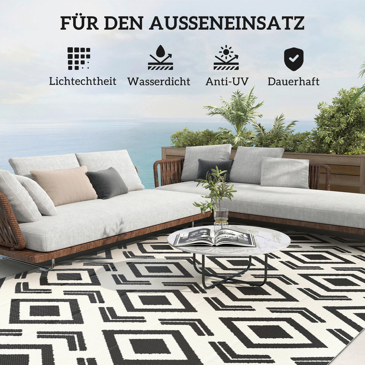 Outsunny Outdoor-Teppich schwarz B/H/L: ca. 274x1x182 cm Outdoor-Teppich - weiß/schwarz (182,00/274,00/1,00cm) - Outsunny