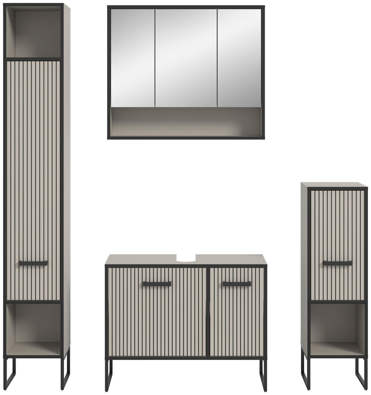 Badezimmer-Set BAGNO schwarz Kaschmirgrau Nachbildung B/H/T: ca. 170x192x36 cm BAGNO - schwarz (170,00/192,00/36,00cm) - xonox.home