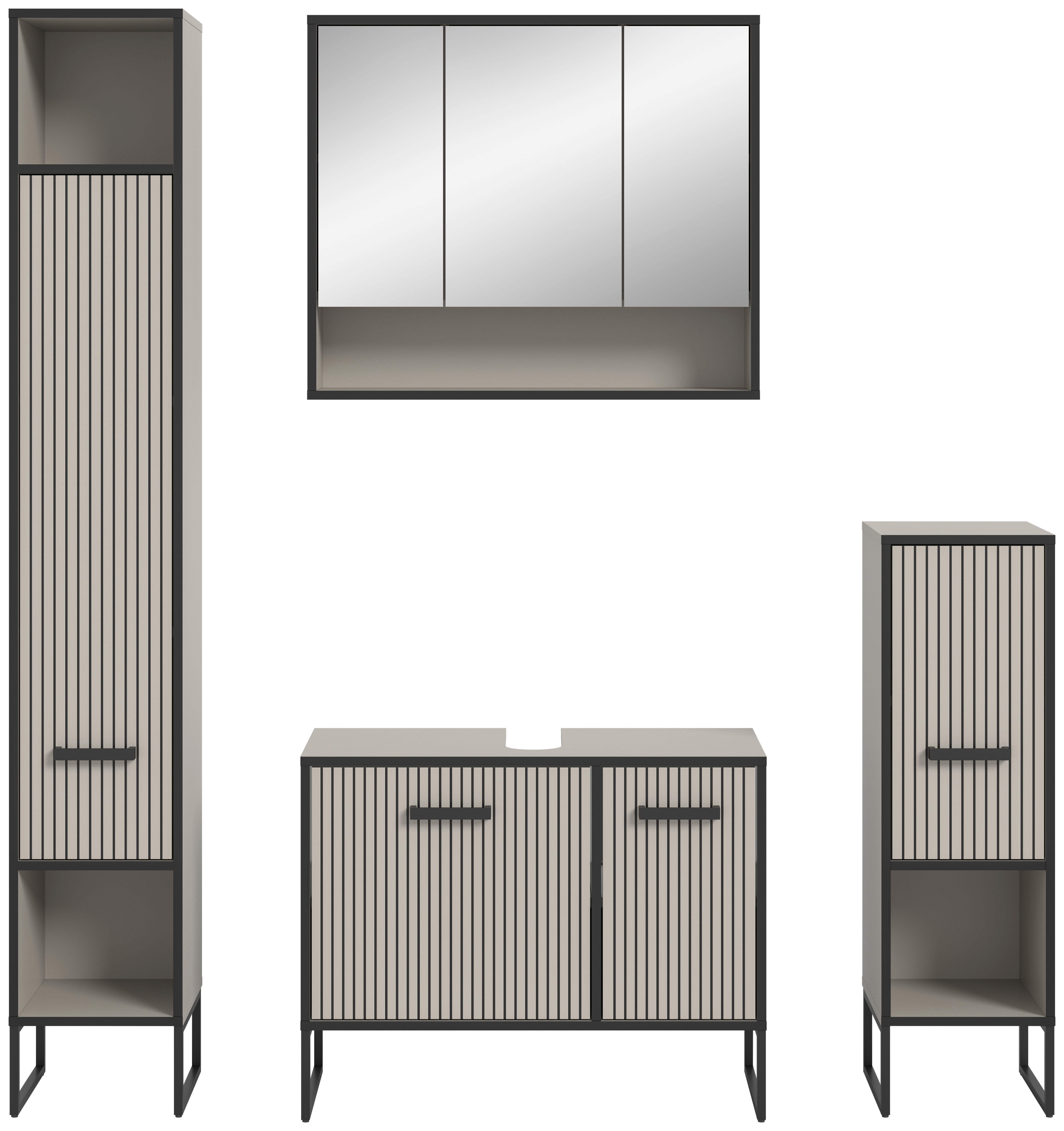 Thumbnail - Badezimmer-Set BAGNO schwarz Kaschmirgrau Nachbildung B/H/T: ca. 170x192x36 cm