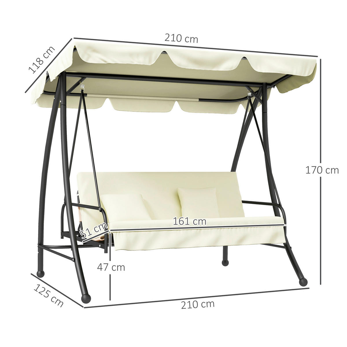 Outsunny Hollywoodschaukel cremeweiß Polyester B/H/L: ca. 125x170x200 cm Hollywoodschaukel - cremeweiß (200,00/125,00/170,00cm) - Outsunny