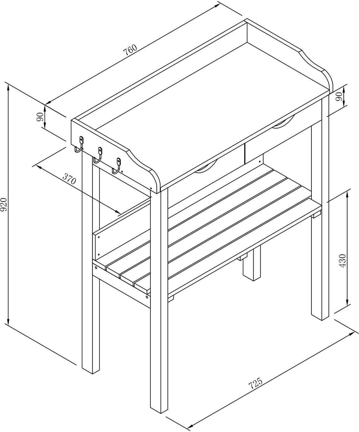 AXI Pflanztisch braun B/H/L: ca. 37x92x76 cm Pflanztisch - braun/weiß (76,00/37,00/92,00cm) - AXI