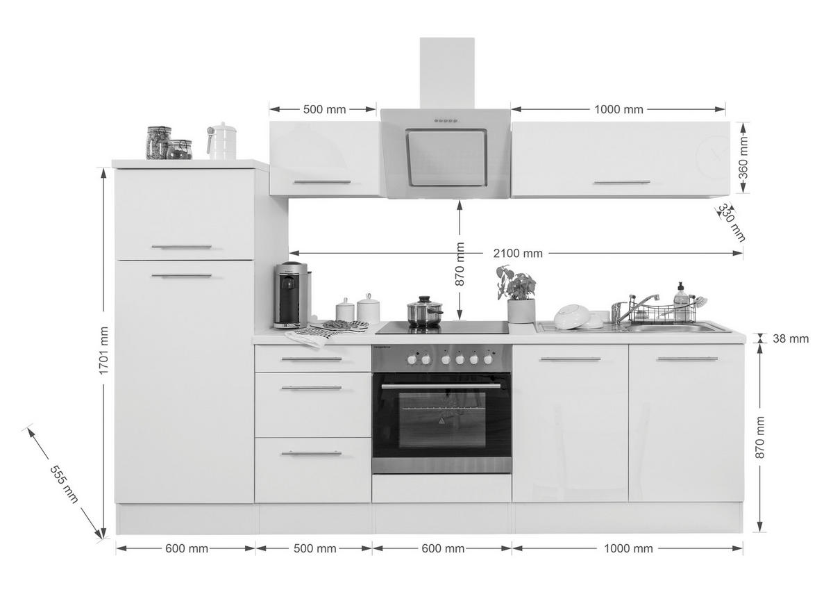 Respekta Küchenblock Premium schwarz hochglänzend B/H/T: ca. 270x200x60 cm Premium - Eiche/schwarz (270,00/200,00/60,00cm) - Respekta