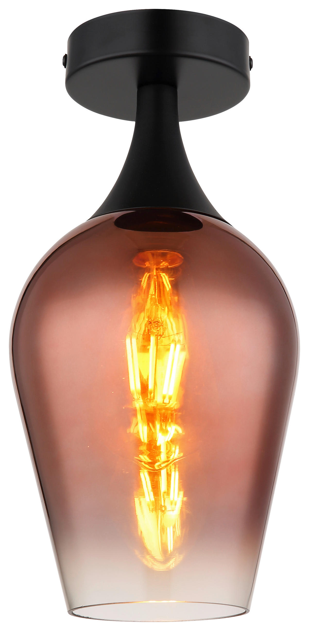 GLOBO Deckenleuchte schwarz Kupfer transparent Metall Glas H/D: ca. 30x15 cm E27 1 Brennstellen LAVUS - schwarz/Kupfer (15,00/30,00cm) - GLOBO