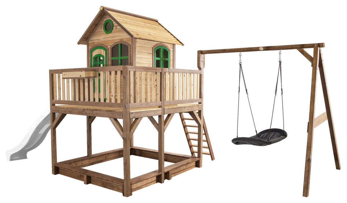 AXI Spielhaus Liam braun B/H/L: ca. 613x291x277 cm Liam - braun/weiß (277,00/613,00/291,00cm) - AXI