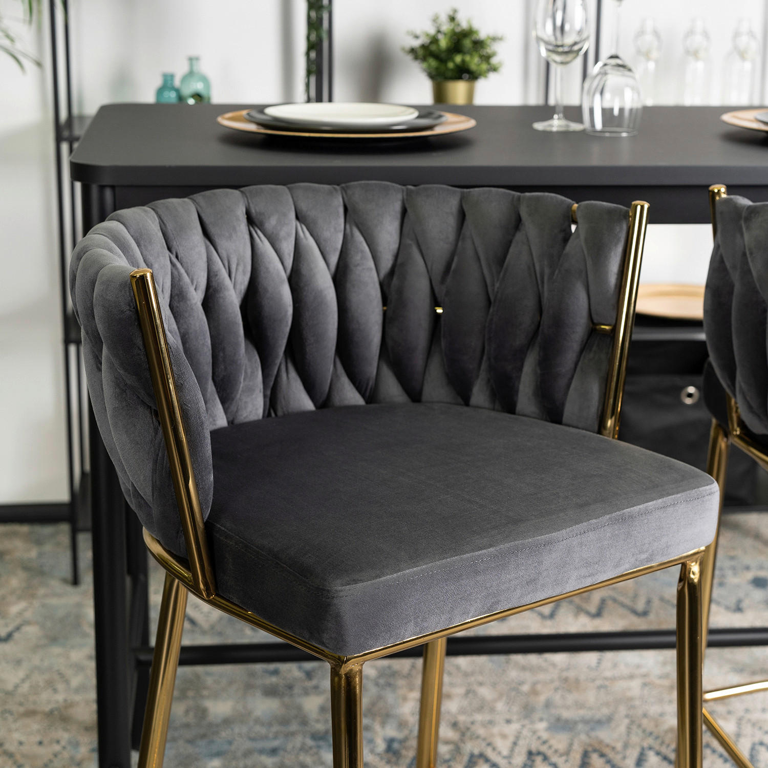 Barhocker FLORES grau Velourstoff B/H/T: ca. 60x104,5x56 cm FLORES - grau (60,00/104,50/56,00cm) - WIPMEB