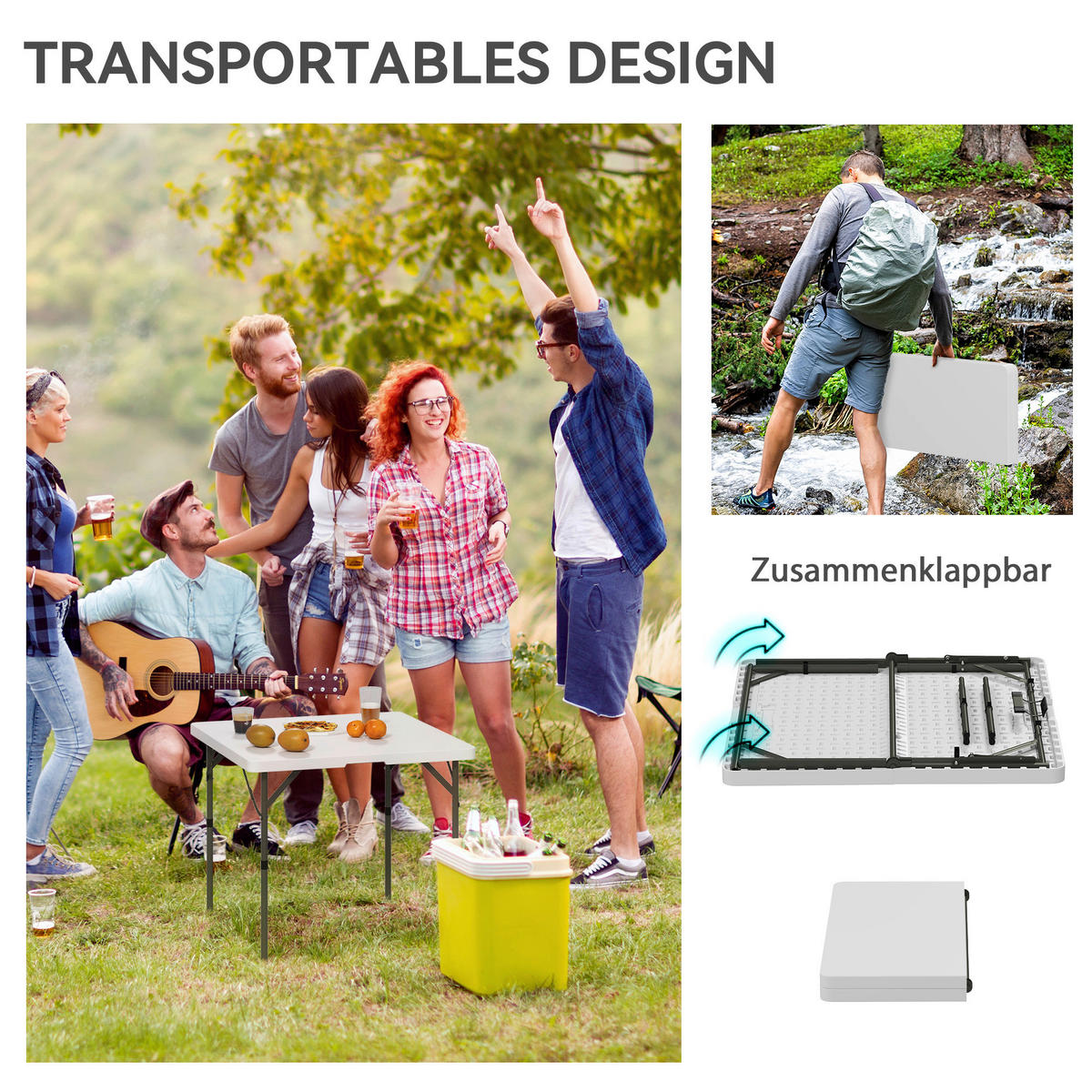 Outsunny Campingtisch B/H/L: ca. 86x74x86 cm Campingtisch - weiß (86,00/86,00/74,00cm) - Outsunny