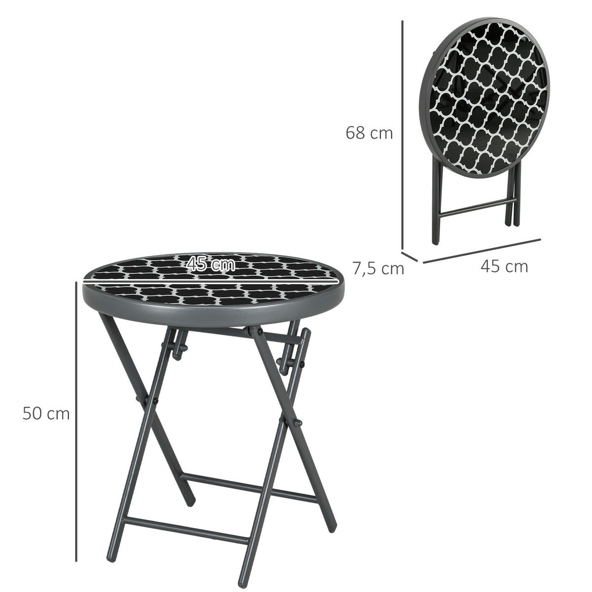 Outsunny Garten-Beistelltisch schwarz Metall B/H/L: ca. 45x50x45 cm Garten-Beistelltisch - schwarz (45,00/45,00/50,00cm) - Outsunny
