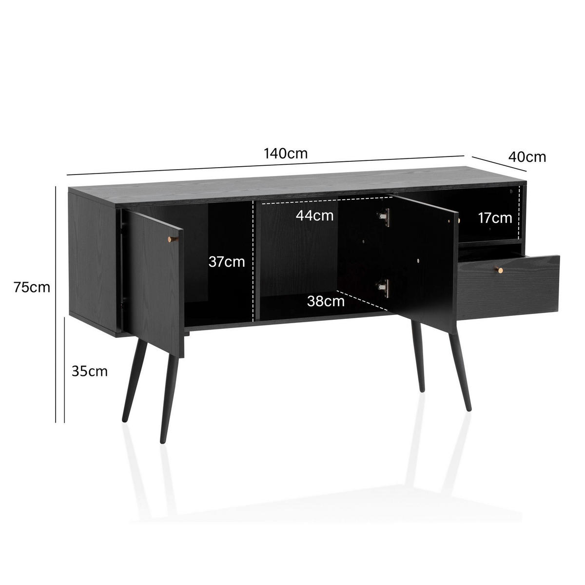 Sideboard schwarz B/H/T: ca. 140x75x40 cm Sideboard - schwarz (140,00/75,00/40,00cm) - Wohnling