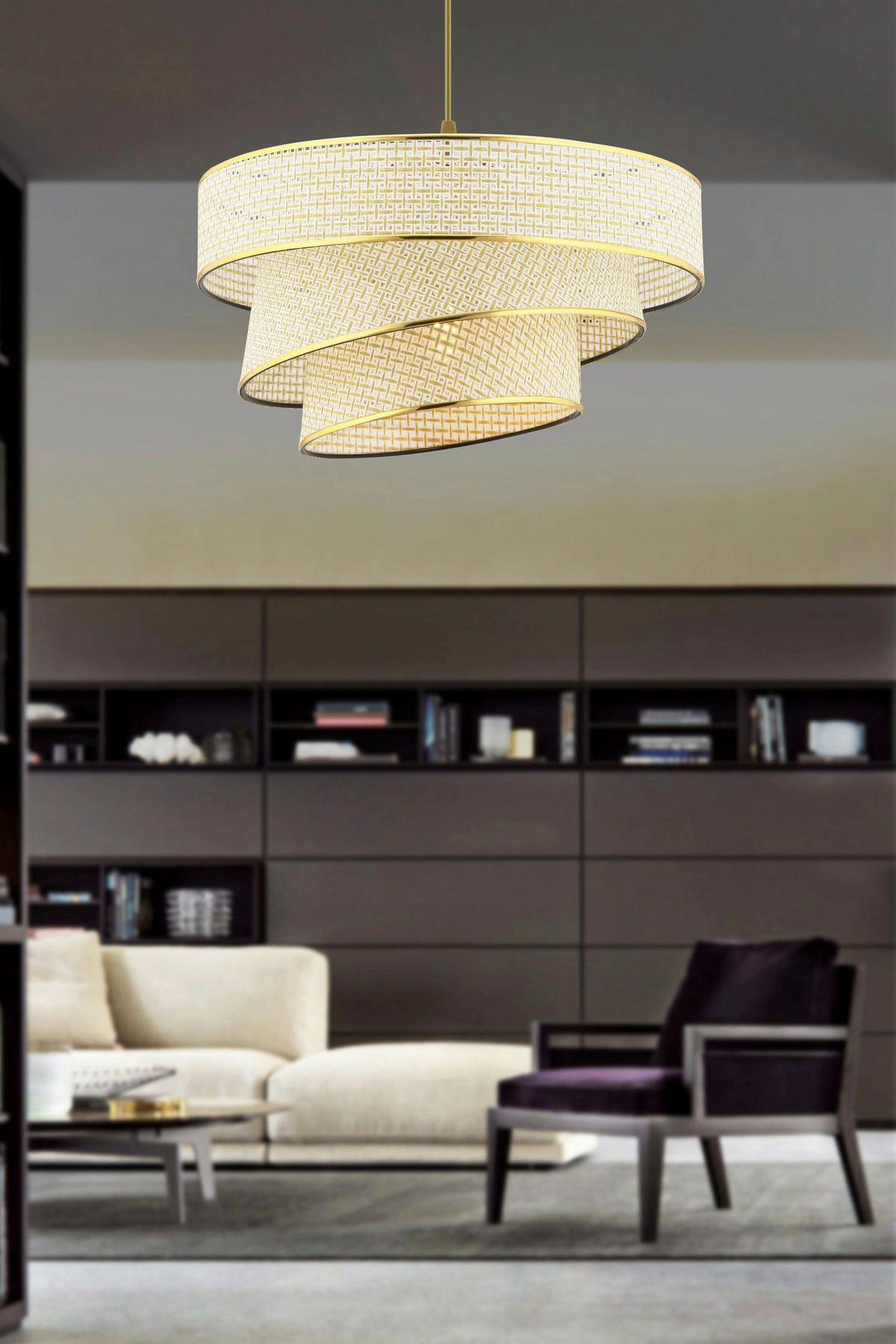 Opviq Pendelleuchte gold creme Metall Baumwolle B/H/L: ca. 40x72x40 cm E27 1 Brennstellen Couper Hazeran - gold/creme (40,00/40,00/72,00cm) - Opviq