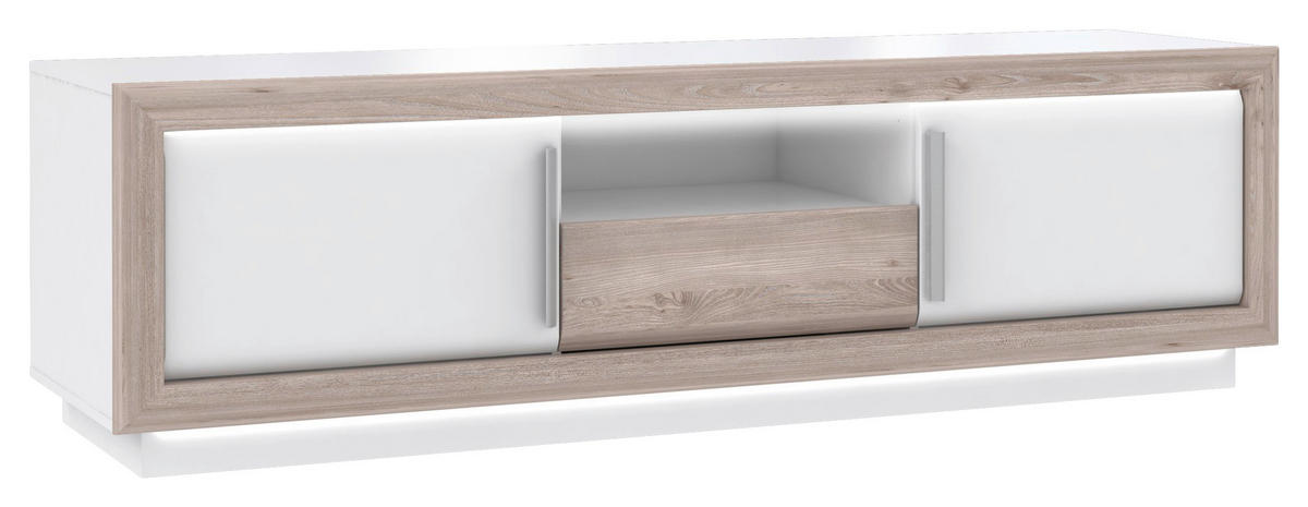 TV-Lowboard  weiß weiß Hochglanz Eiche Nelson Nachbildung B/H/T: ca. 192,7x56,2x53 cm Canne_TV-Lowboard CQNT131B-C141 - Eiche/weiß (192,70/56,20/53,00cm)