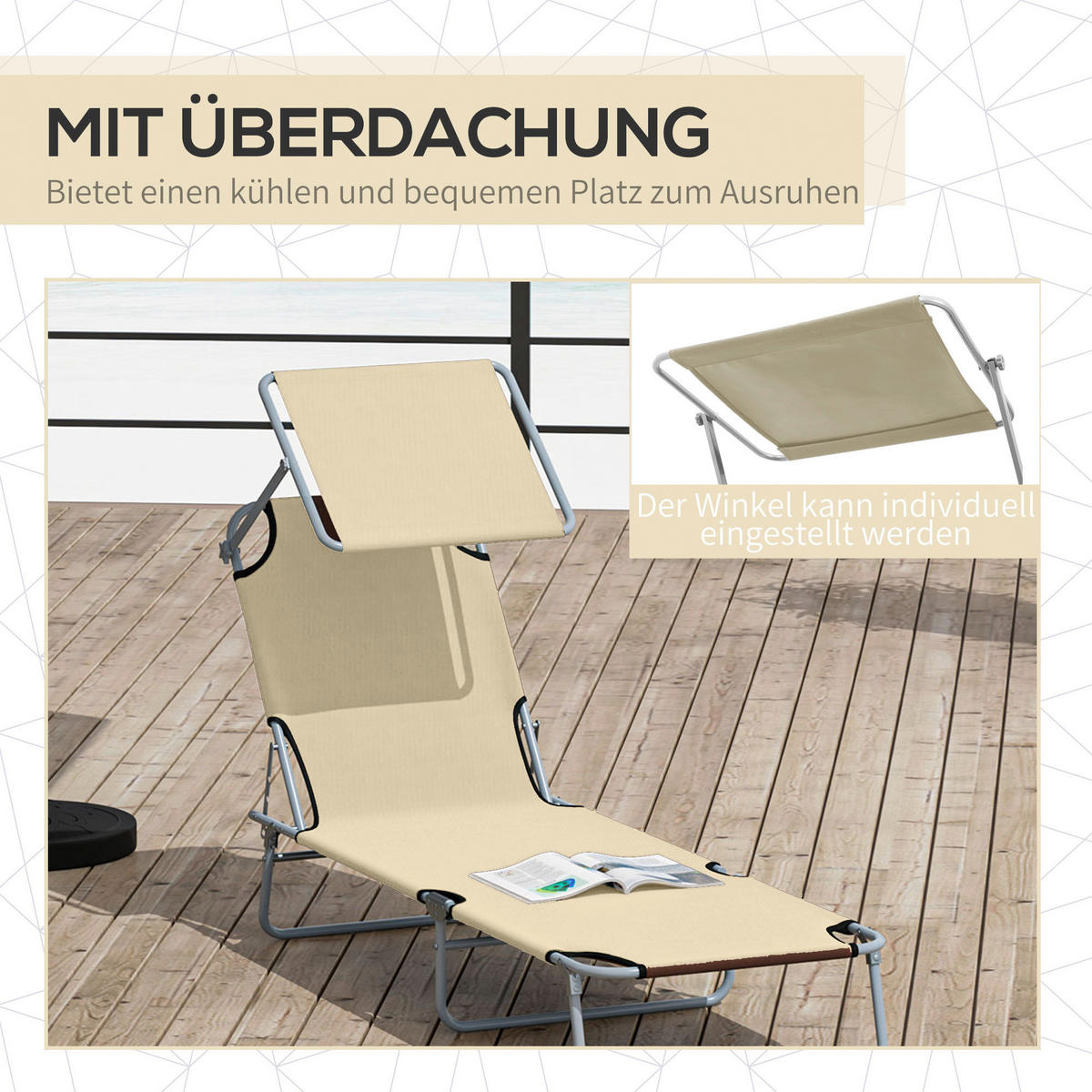 Outsunny Sonnenliege beige Stoff B/H/L: ca. 58x36x187 cm Sonnenliege - beige (187,00/58,00/36,00cm) - Outsunny
