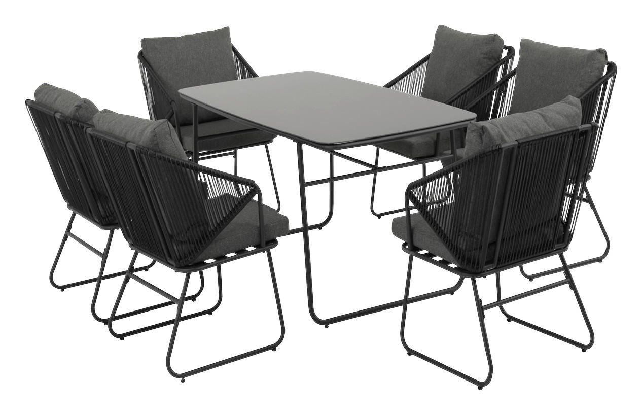 POCOline Gartensitzgruppe schwarz Stahl Gartensitzgruppe_Kalmar_7tlg. - schwarz/dunkelgrau - POCOline