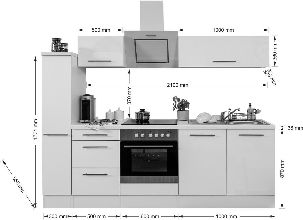 Respekta Küchenblock Amanda grau Hochglanz B/H/T: ca. 240x200x60 cm Amanda - weiß/Edelstahloptik (240,00/200,00/60,00cm) - Respekta