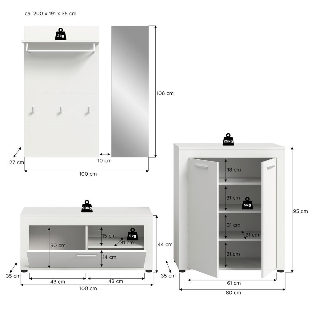 Thumbnail - Garderobe JAM weiß B/H/T: ca. 200x191x35 cm