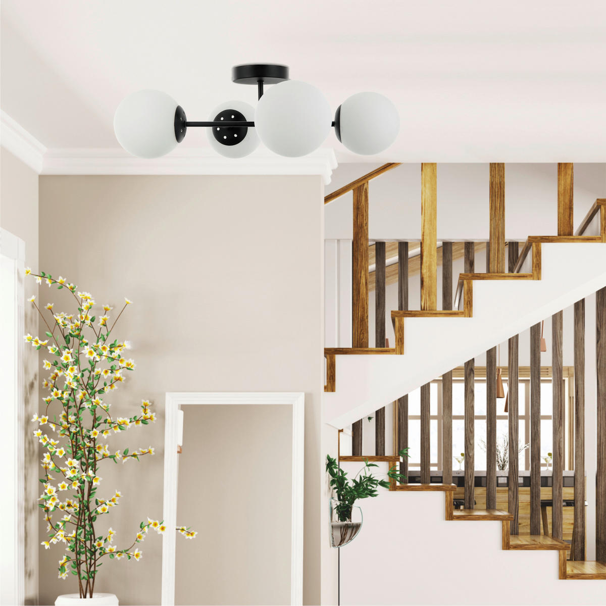 Lamkur Deckenleuchte schwarz Glas Stahl B/H/L: ca. 19x44x61 cm E14 4 Brennstellen Maddie - schwarz (61,00/19,00/44,00cm) - Lamkur