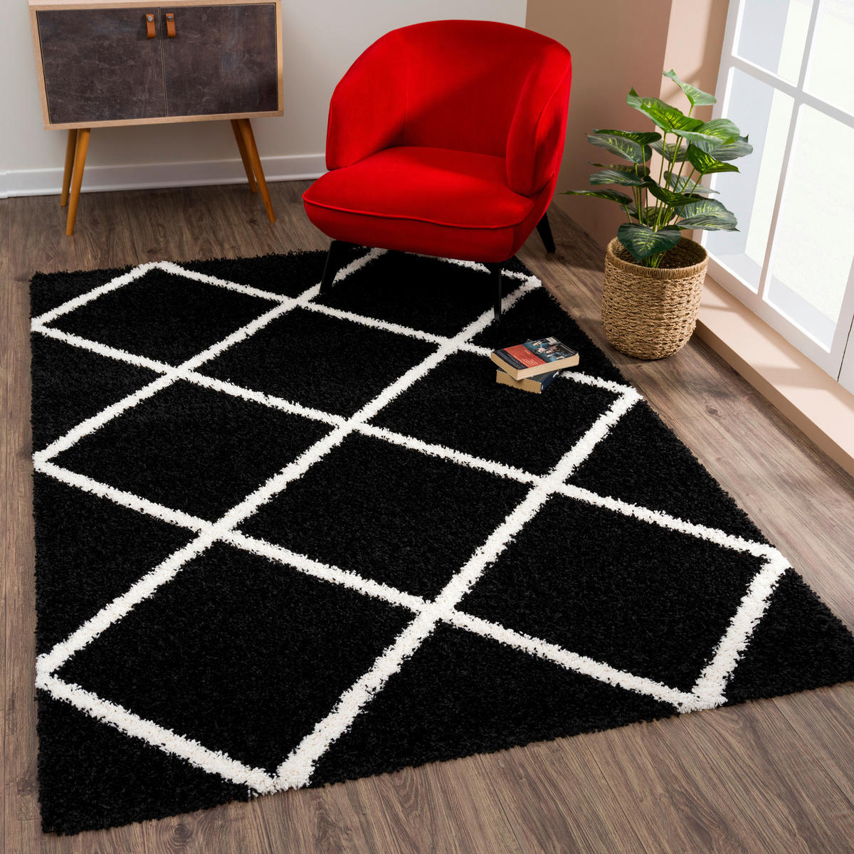 Sanat Hochflorteppich MADRID schwarz B/L: ca. 140x200 cm MADRID - schwarz (140,00/200,00cm) - Sanat