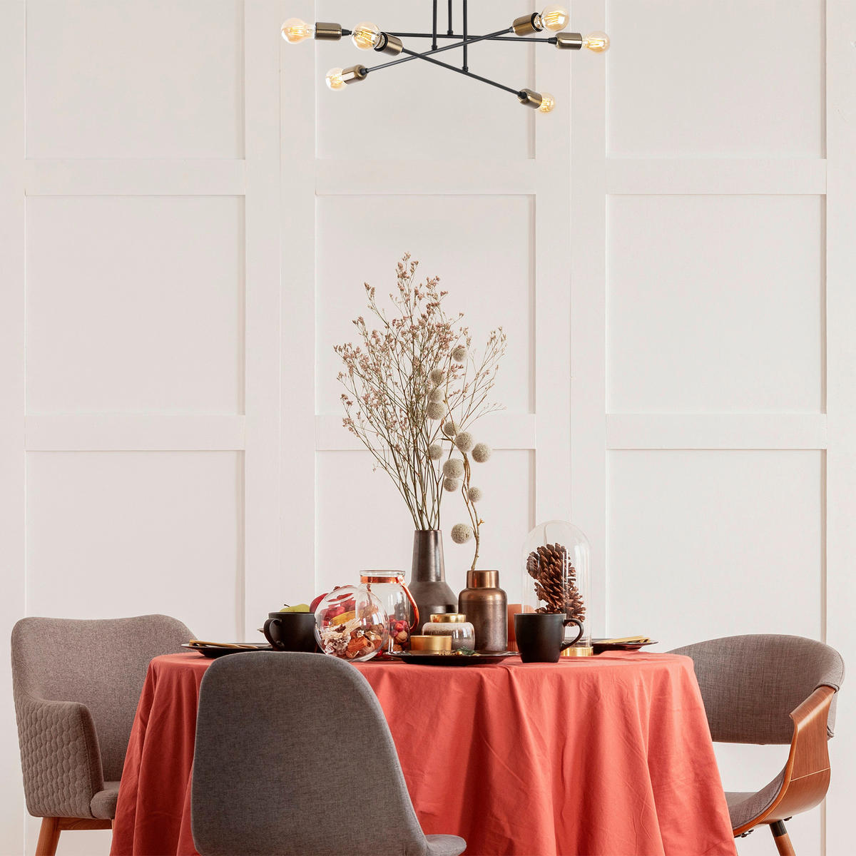 Opviq Deckenleuchte Fleur schwarz Metall B/H/T/L/D: ca. 66x27x66x66x66 cm E27 6 Brennstellen Fleur - schwarz (66,00/66,00/27,00cm) - Opviq