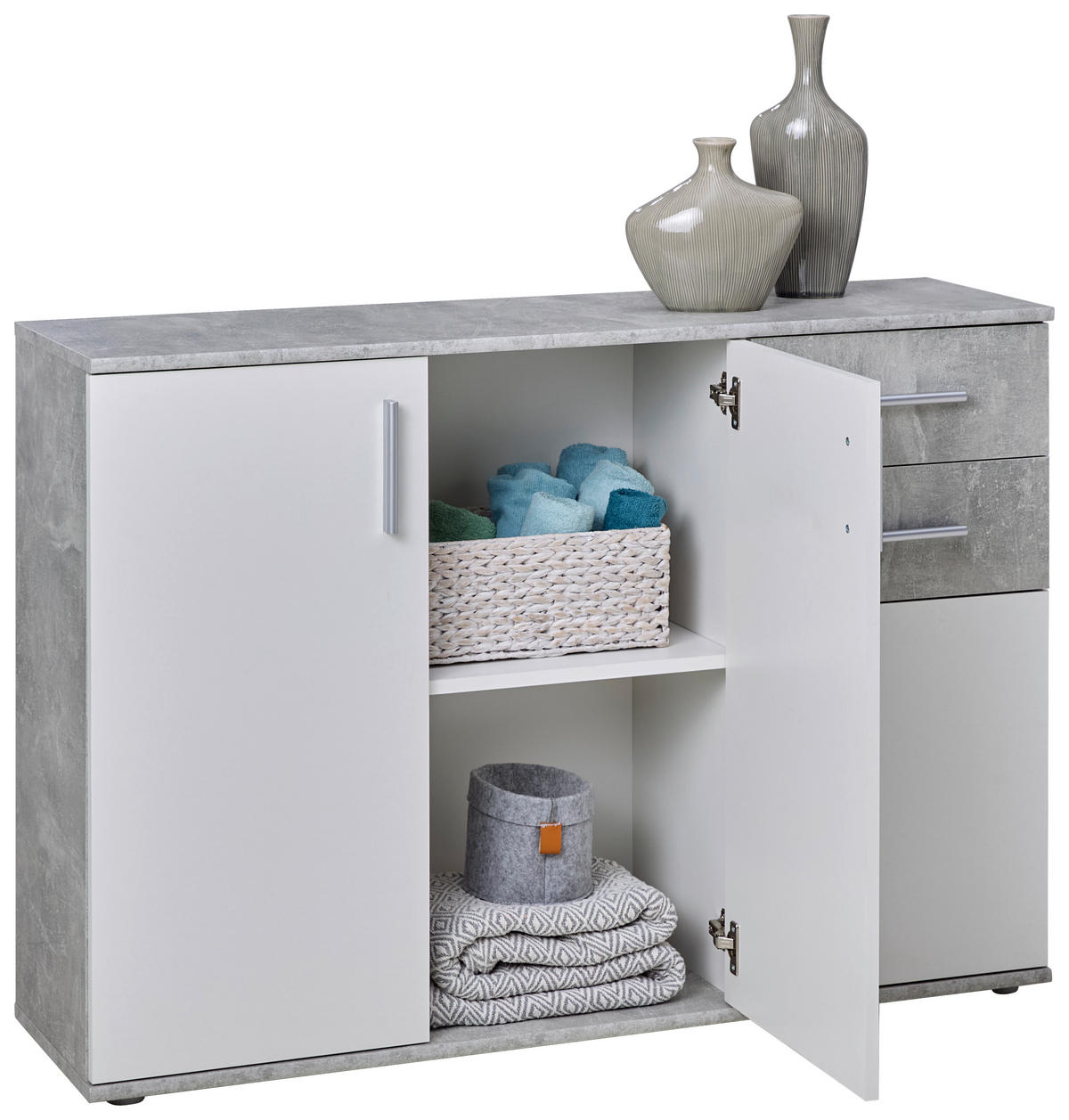 Kommode Bobby 2 B/H/T: ca. 120x82x35 cm Bobby 2 - Beton/weiß (120,00/82,00/35,00cm)