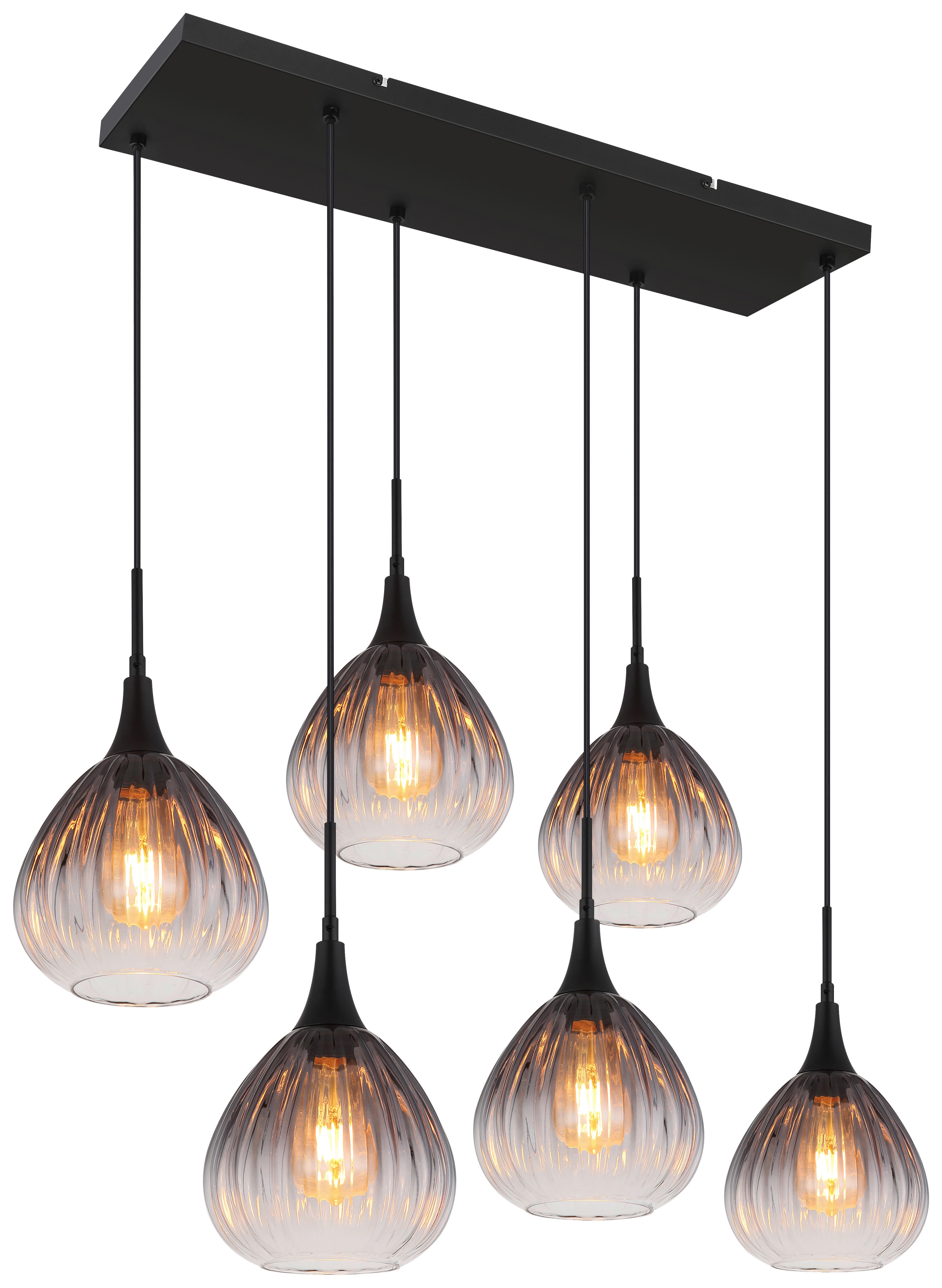 GLOBO Pendelleuchte Rauch schwarz Metall Glas B/H/T: ca. 40x120x90 cm E27 6 günstig online kaufen