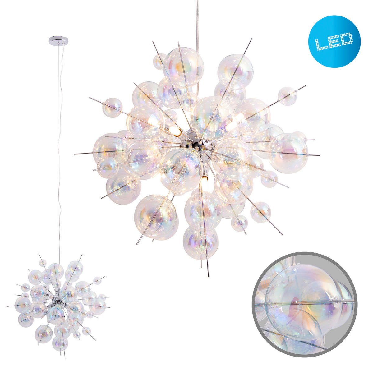 Näve Leuchten Pendelleuchte 7026430 multicolor Glas Metall B/H/T: ca. 65x65x65 cm G9 10 Brennstellen Explosion - multicolor (65,00/65,00/65,00cm) - Näve Leuchten