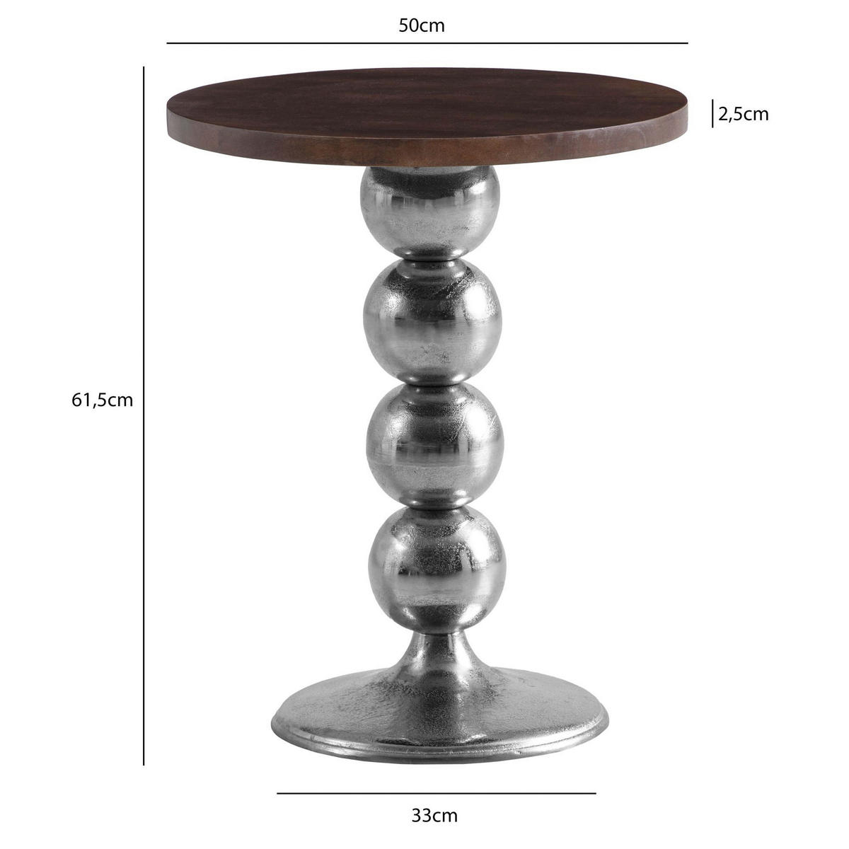 Beistelltisch silber Metall Mango B/H/T: ca. 50x62x50 cm Beistelltisch - silber (50,00/62,00/50,00cm) - Wohnling