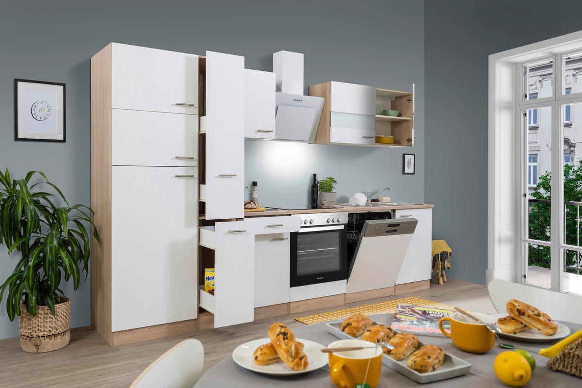 Respekta Küchenblock Economy weiß matt B/H/T: ca. 310x200x60 cm Economy - Eiche/weiß (310,00/200,00/60,00cm) - Respekta