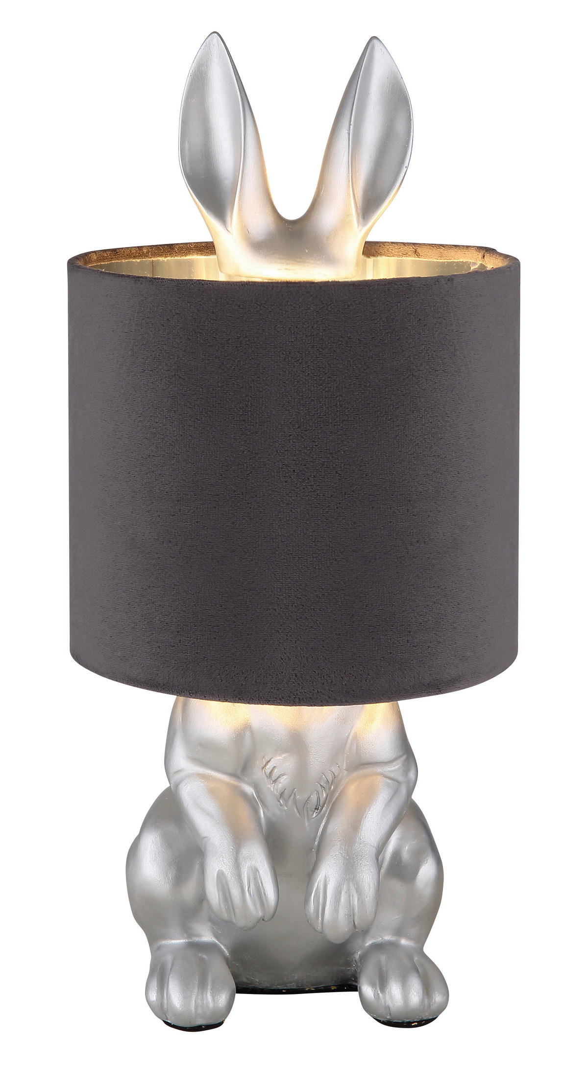 GLOBO Tischleuchte silber grau Kunststoff Samt H/D: ca. 41x18 cm E27 1 Brennstellen RABBIT - silber/grau (18,00/41,00cm) - GLOBO
