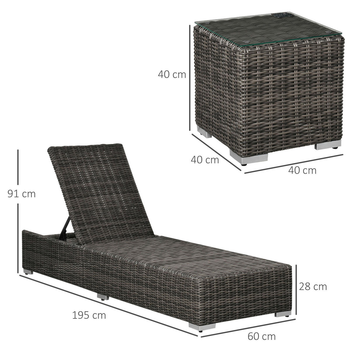 Outsunny Sonnenliege grau Aluminium B/H/L: ca. 60x195x91 cm Sonnenliege - grau (91,00/60,00/195,00cm) - Outsunny