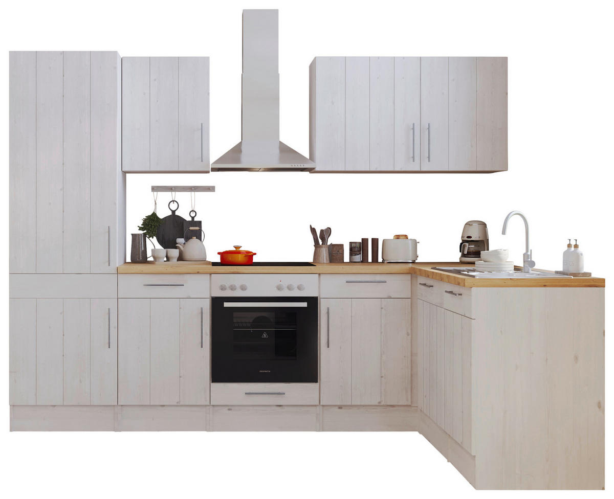 Respekta Winkelküche BERPL280LHWC weiß Lärche Nachbildung B/H/T: ca. 280x211x172 cm BERPL280LHWC - Eiche/weiß (280,00/211,00/172,00cm) - Respekta