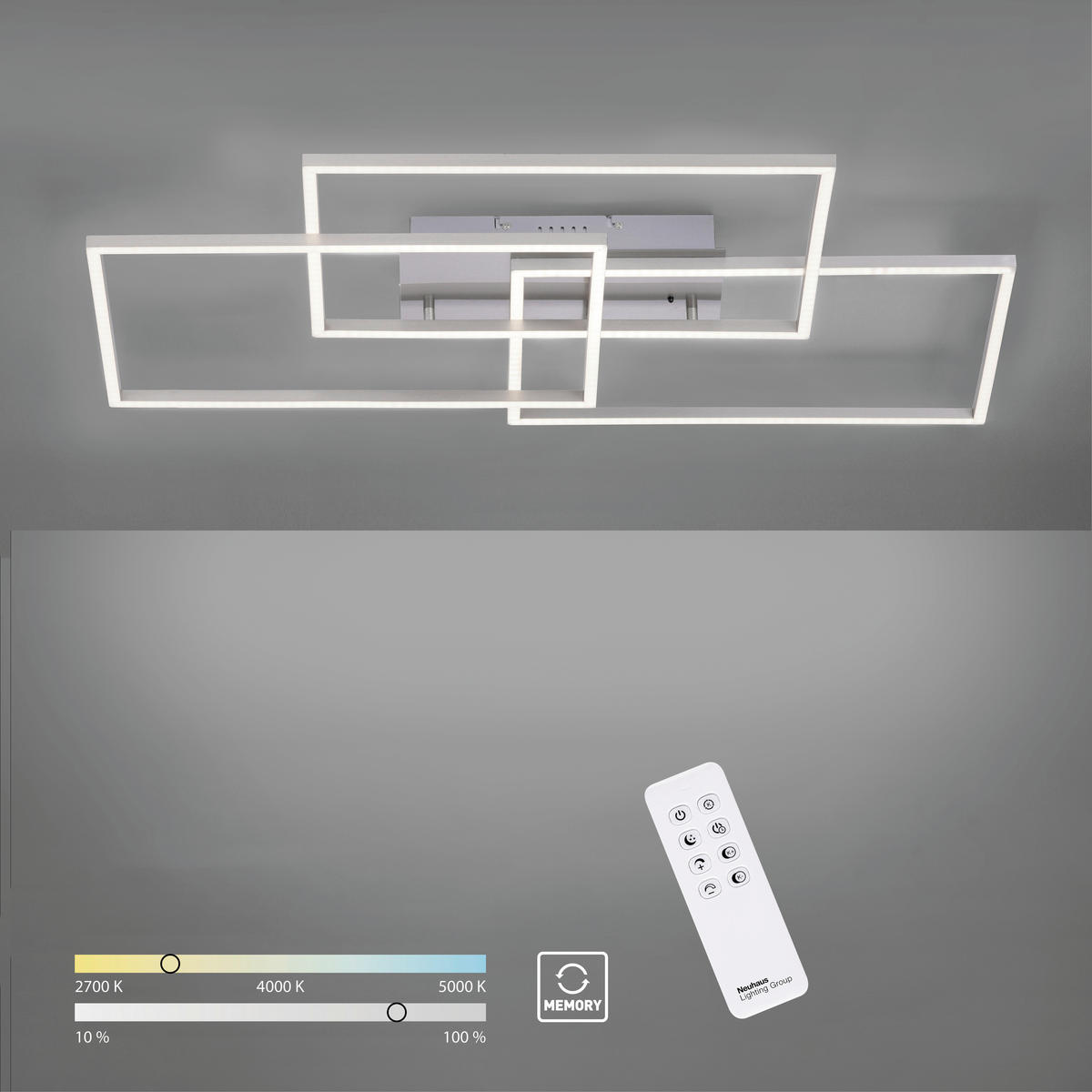 Just Light LED-Deckenleuchte IVEN 14150-55 stahlfarbig Aluminium Kunststoff B/H/T: ca. 50x8x82 cm 3 Brennstellen IVEN - stahlfarbig (50,00/8,00/82,00cm) - Just Light
