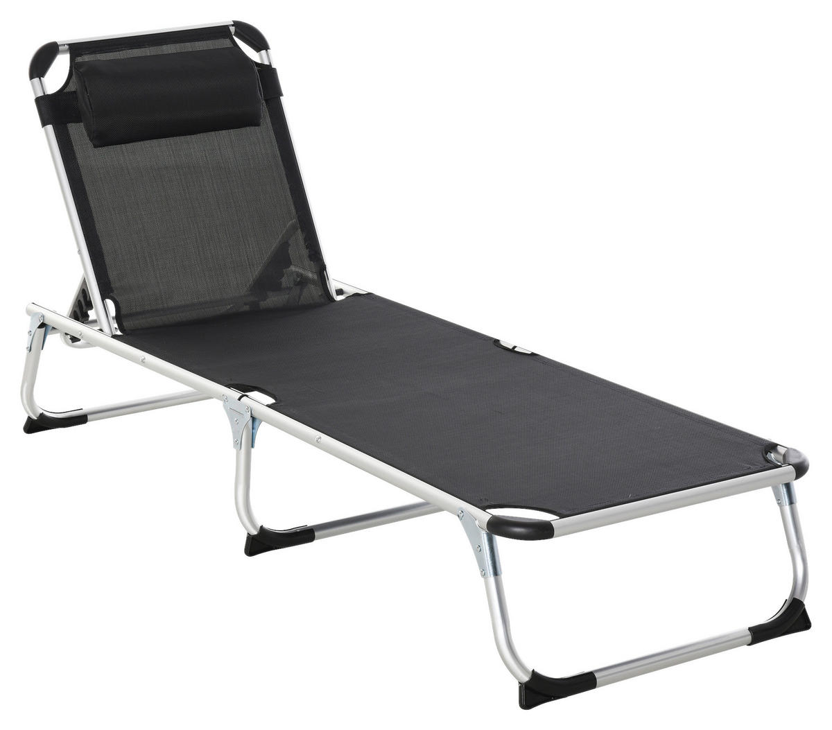 Outsunny Sonnenliege mit Kopfkissen schwarz Aluminium B/H/L: ca. 60x76x170 cm Sonnenliege mit Kopfkissen - schwarz (170,00/60,00/76,00cm) - Outsunny