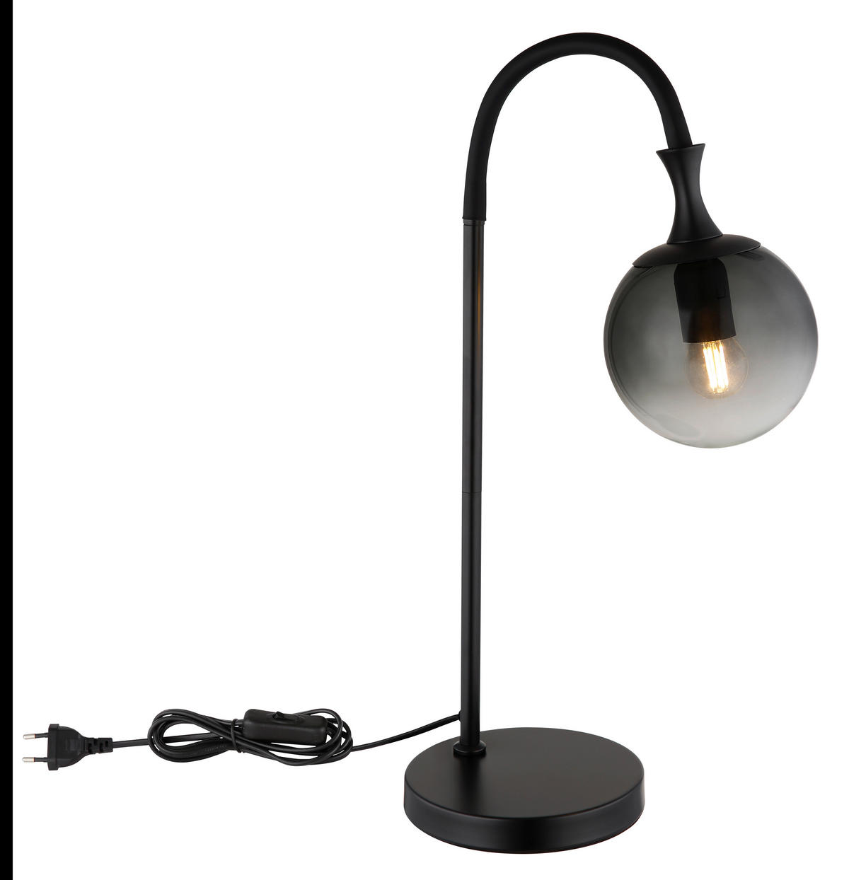 GLOBO Tischleuchte mattschwarz Rauch Kunststoff Metall Glas B/H/T: ca. 22,5x57,5x18 cm E27 1 Brennstellen DALTON - mattschwarz/Rauch (22,50/57,50/18,00cm) - GLOBO