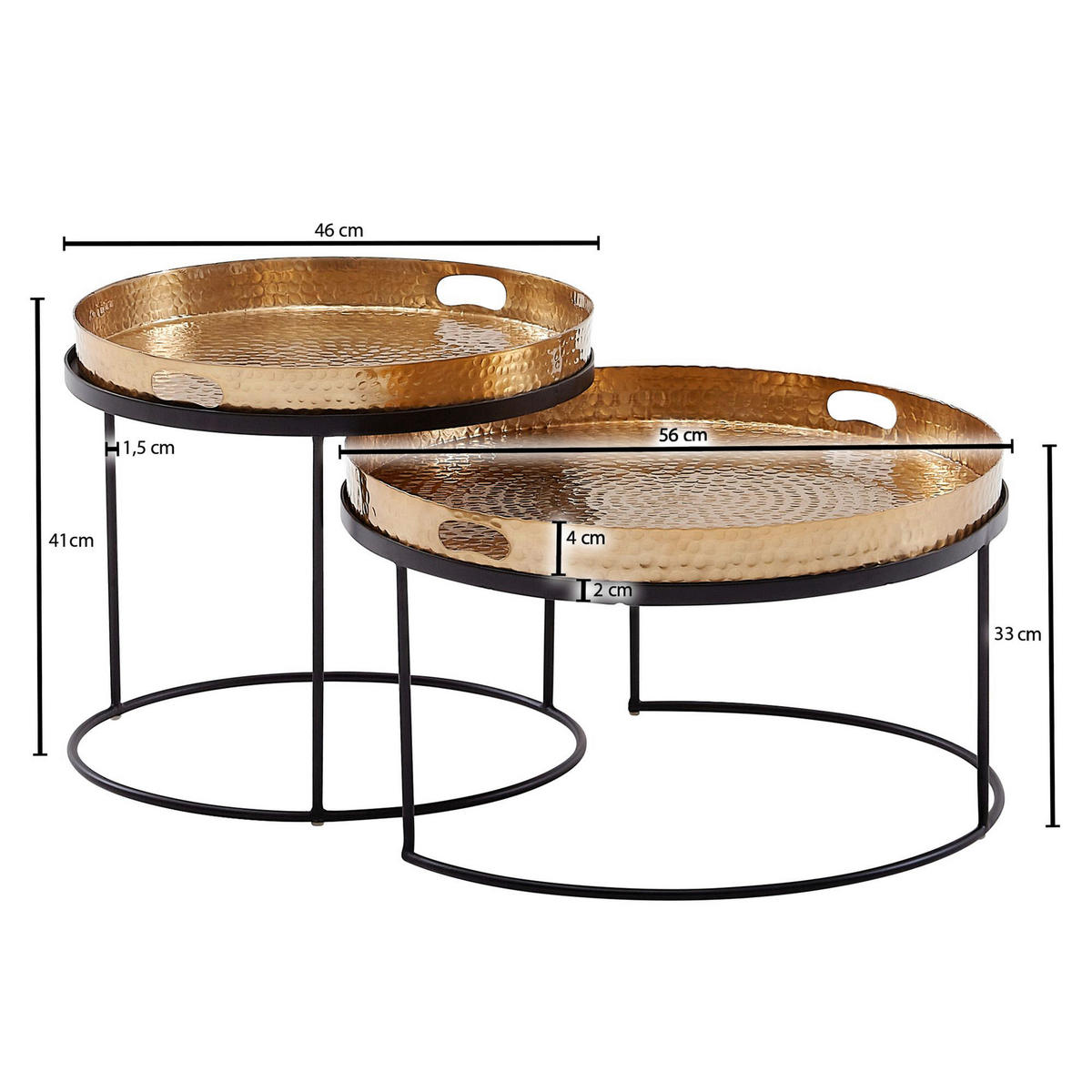 Couchtisch 2er-Set. schwarz gold B/H/T: ca. 56x33x56 cm 2er-Set. - gold/schwarz (56,00/33,00/56,00cm) - Wohnling