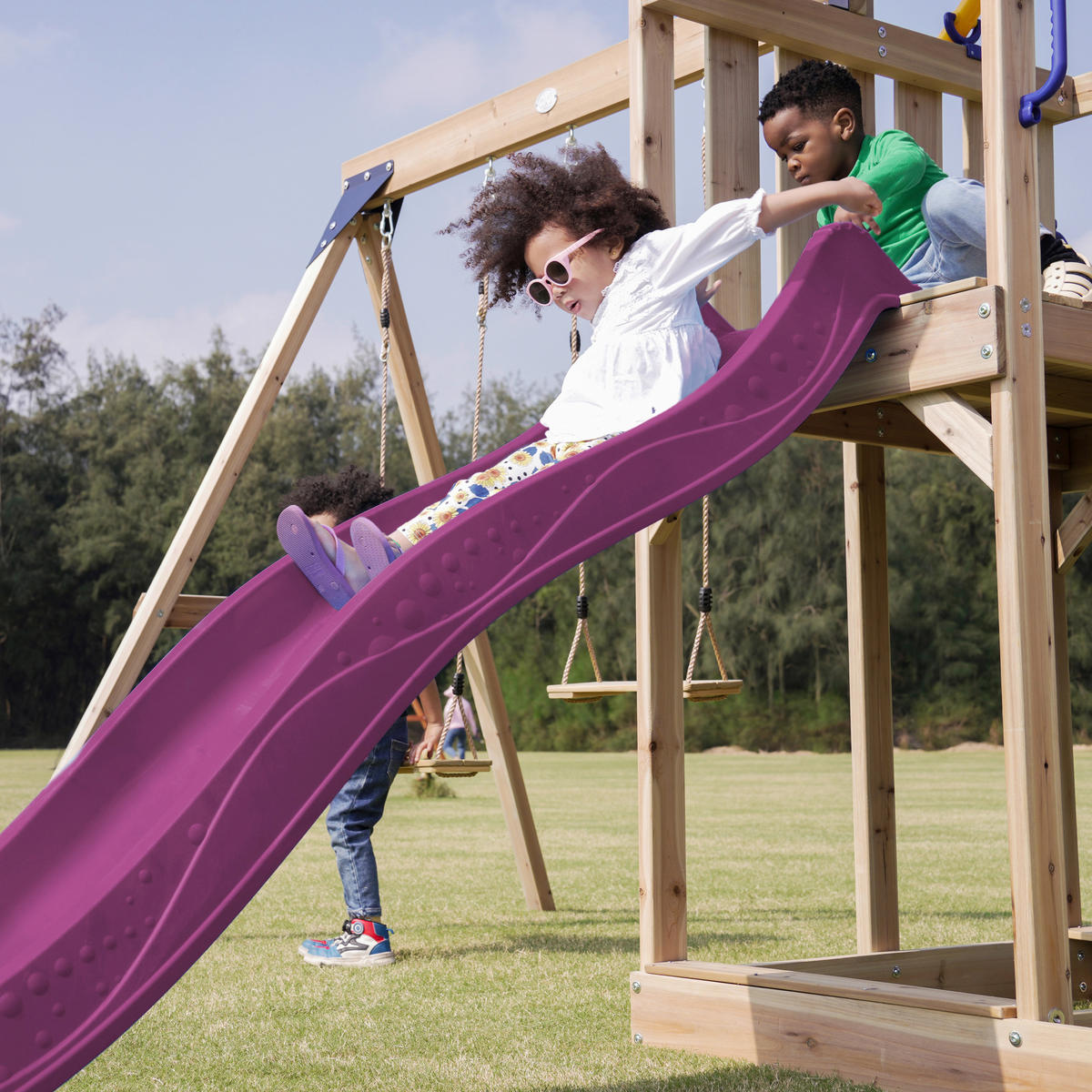 AXI Spielturm Moos lila B/H/L: ca. 342x267x375 cm Moos - lila/braun (375,00/342,00/267,00cm) - AXI