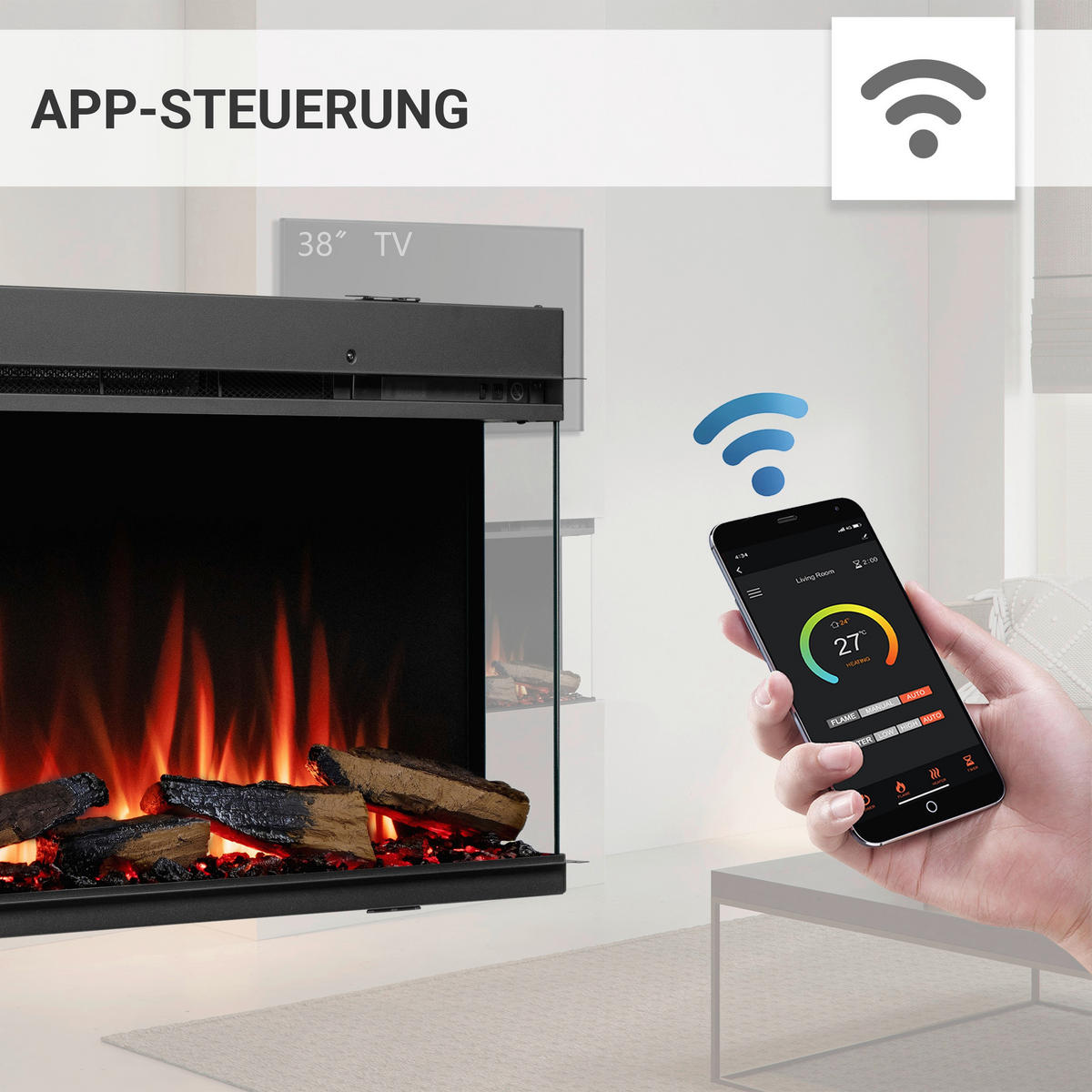 Balderia Elektrischer-Kamin EF410A Athena 60" schwarz B/H/T: ca. 153x50x21 cm ca. 1500 W Elektro-Kamin Athena 60" - schwarz (153,00/50,00/21,00cm) - Balderia