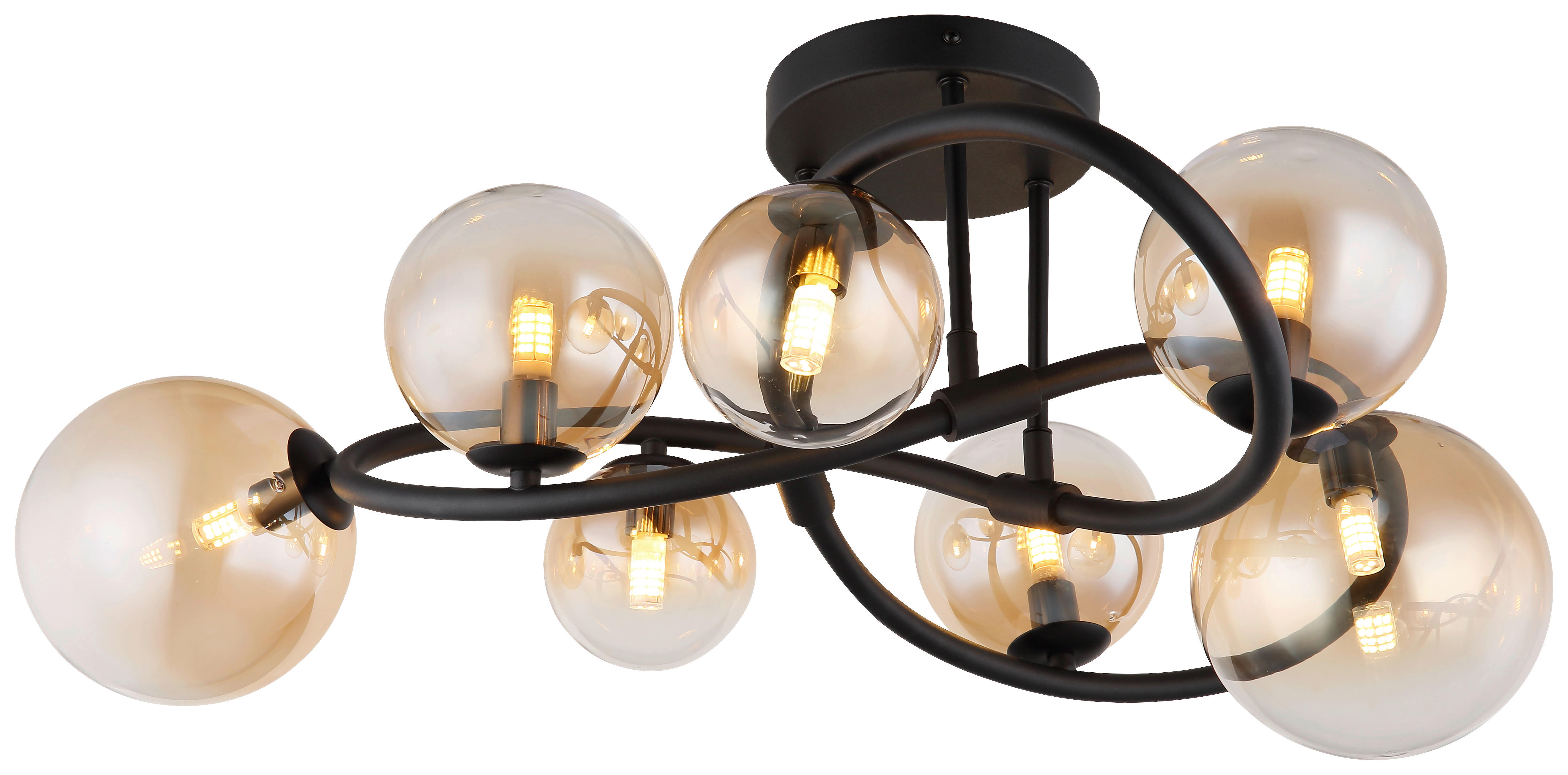 GLOBO LED-Deckenleuchte 10676 amber mattschwarz Glas Metall H/D: ca. 30x62 cm 7 Brennstellen TUBERIUS - mattschwarz/amber (62,00/30,00cm) - GLOBO