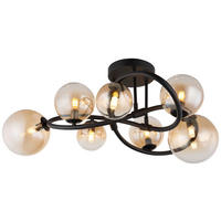 GLOBO LED-Deckenleuchte 10676 amber mattschwarz Glas Metall H/D: ca. 30x62 cm 7 Brennstellen TUBERIUS - mattschwarz/amber (62,00/30,00cm) - GLOBO